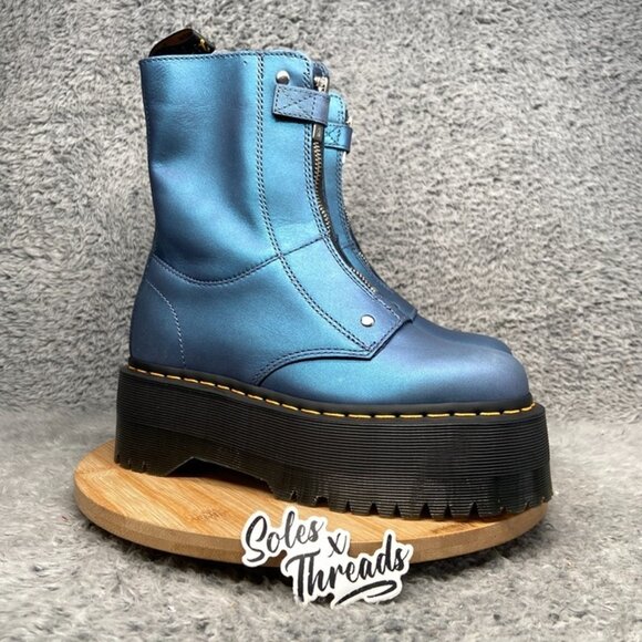 Dr. Martens Jetta Hi Max Metallic Leather Platform Boots Size 7 Women Deep Blue - Picture 2 of 8